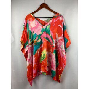 Natori Floral Poncho Blouse Small Vivid Colors